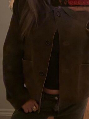 Massimo Dutti Dark Brown Suede Button Jacket